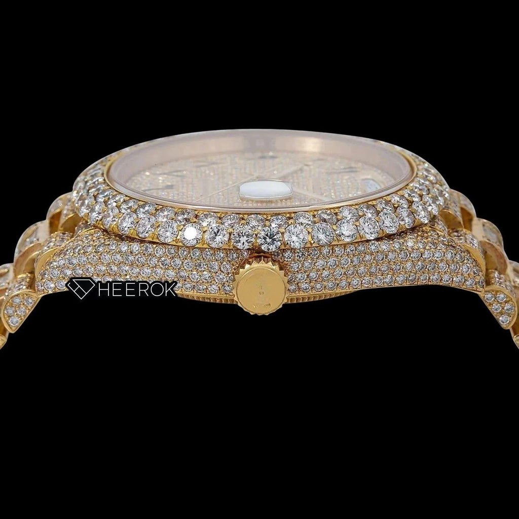 Rolex Day-Date Yellow Gold Dial Arabic Numerals Diamond Bezel Yellow Gold Fully Iced Moissanite Diamond President Bracelet