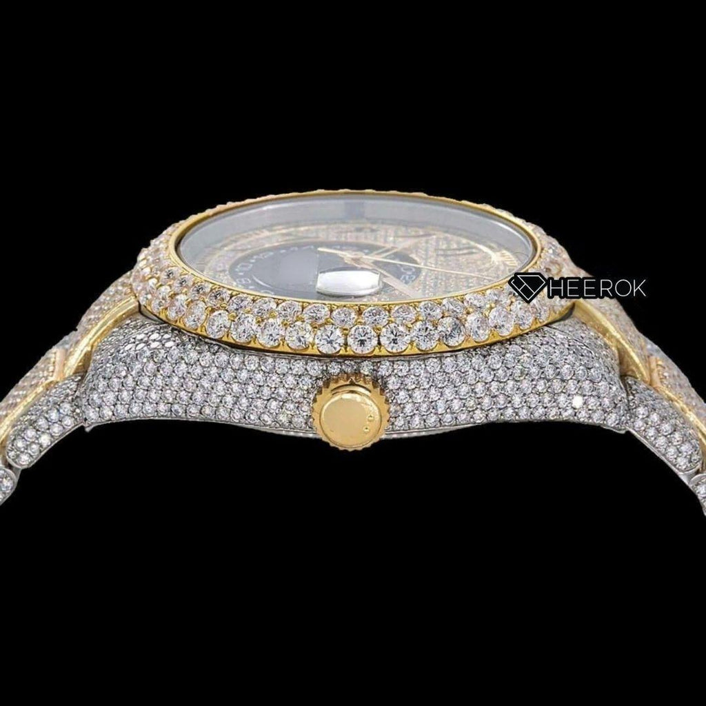 Rolex Sky-Dweller Black Arabic Dial Diamond Bezel Two Tone Yellow Gold Moissanite Diamonds Oyster Bracelet For Women