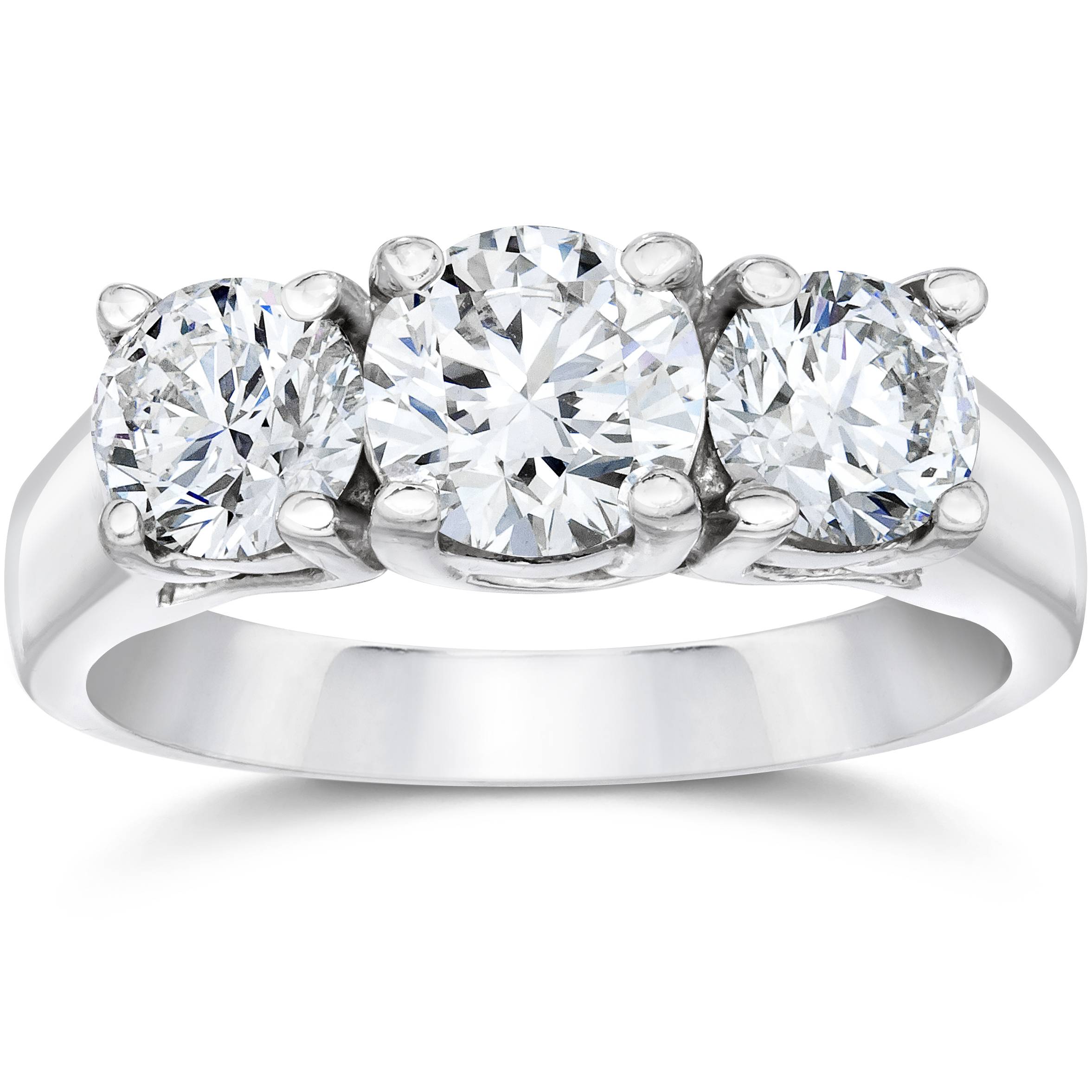 2 CT Three Stone Round Diamond Engagement Ring 14K White Gold Size Selectable