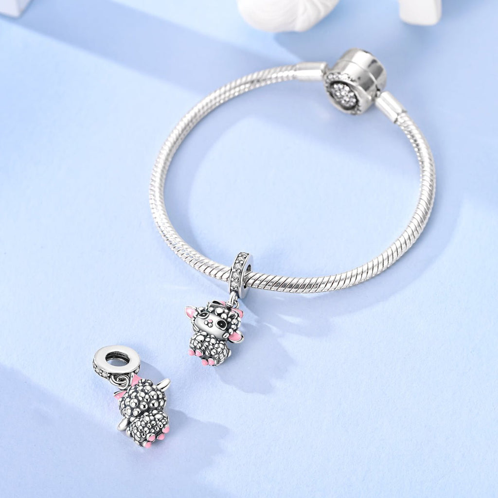 Adorable Lamb with Pink Bow Dangle Charm
