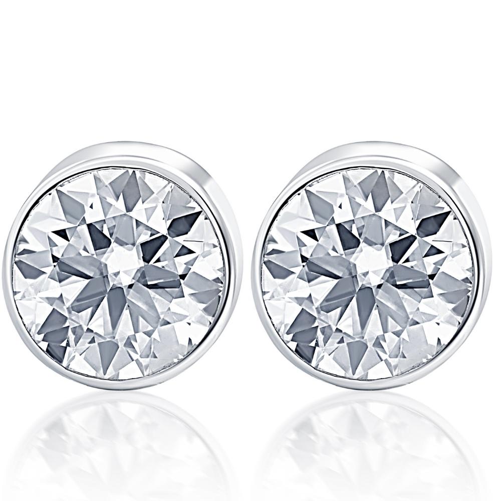 1.25Ct Round Brilliant Cut Natural Quality VS2-SI1 Diamond Stud Earrings in 14K Gold Round Bezel Setting