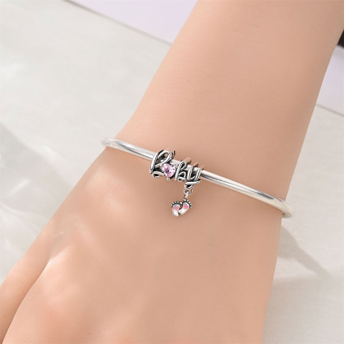 Baby Feet with Heart Dangle Charm