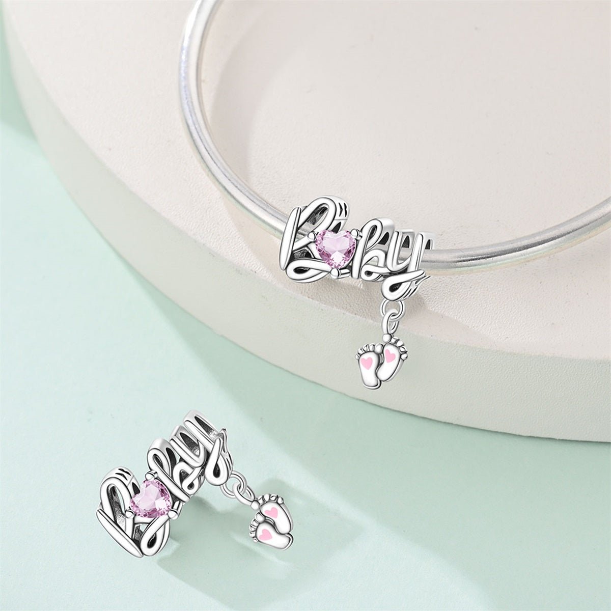 Baby Feet with Heart Dangle Charm