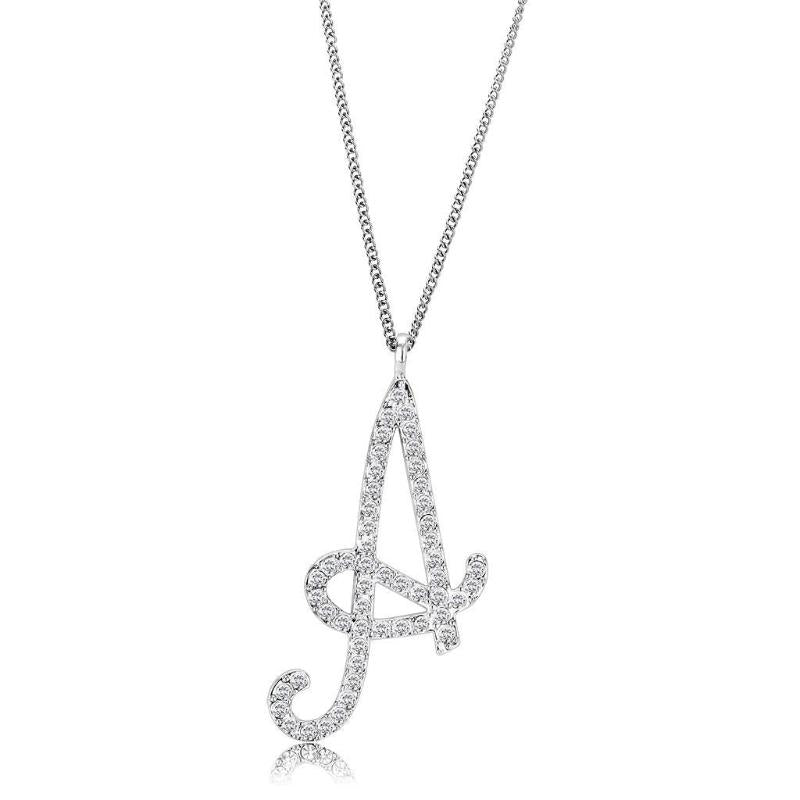 Silver Brass Chain Pendant with Top Grade Crystal in Clear