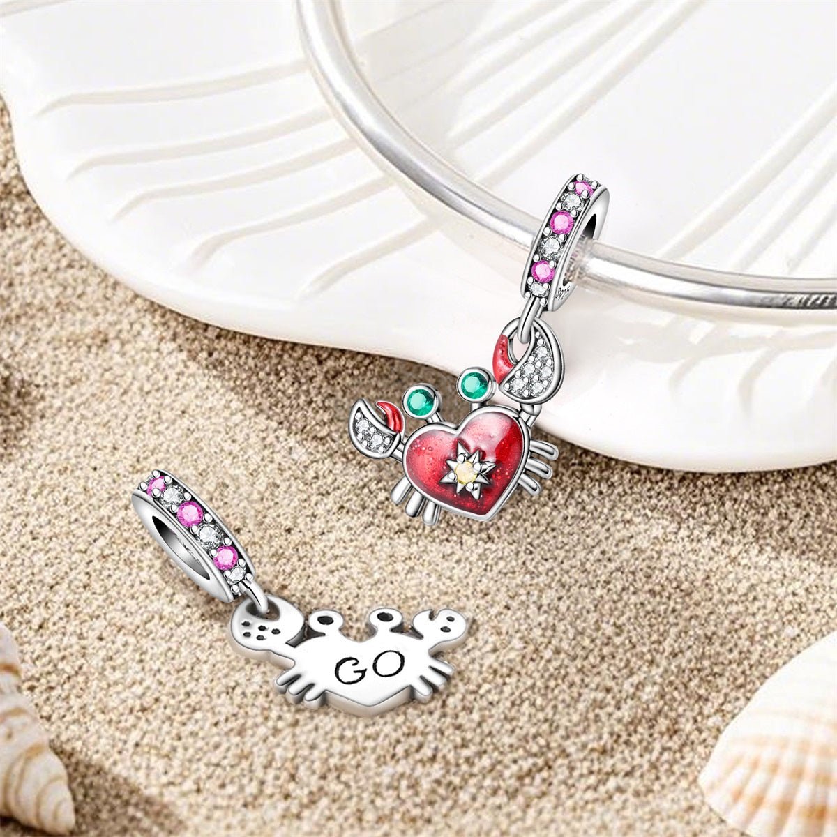 Crab with Heart Shell Dangle Charm