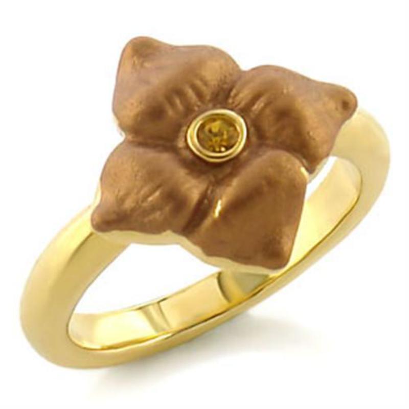 Gold White Metal Ring with Top Grade Crystal in Topaz