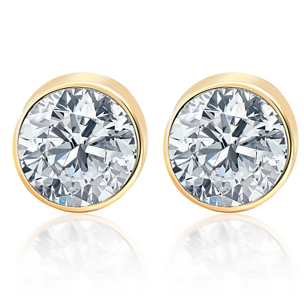 .50Ct Round Brilliant Cut Natural Diamond Stud Earrings in 14K Gold Round Bezel Setting