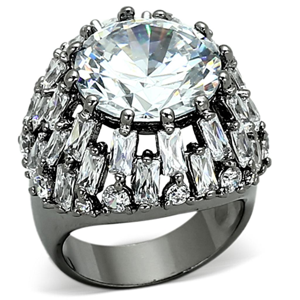Ruthenium Brass Ring with AAA Grade CZ in Clear
