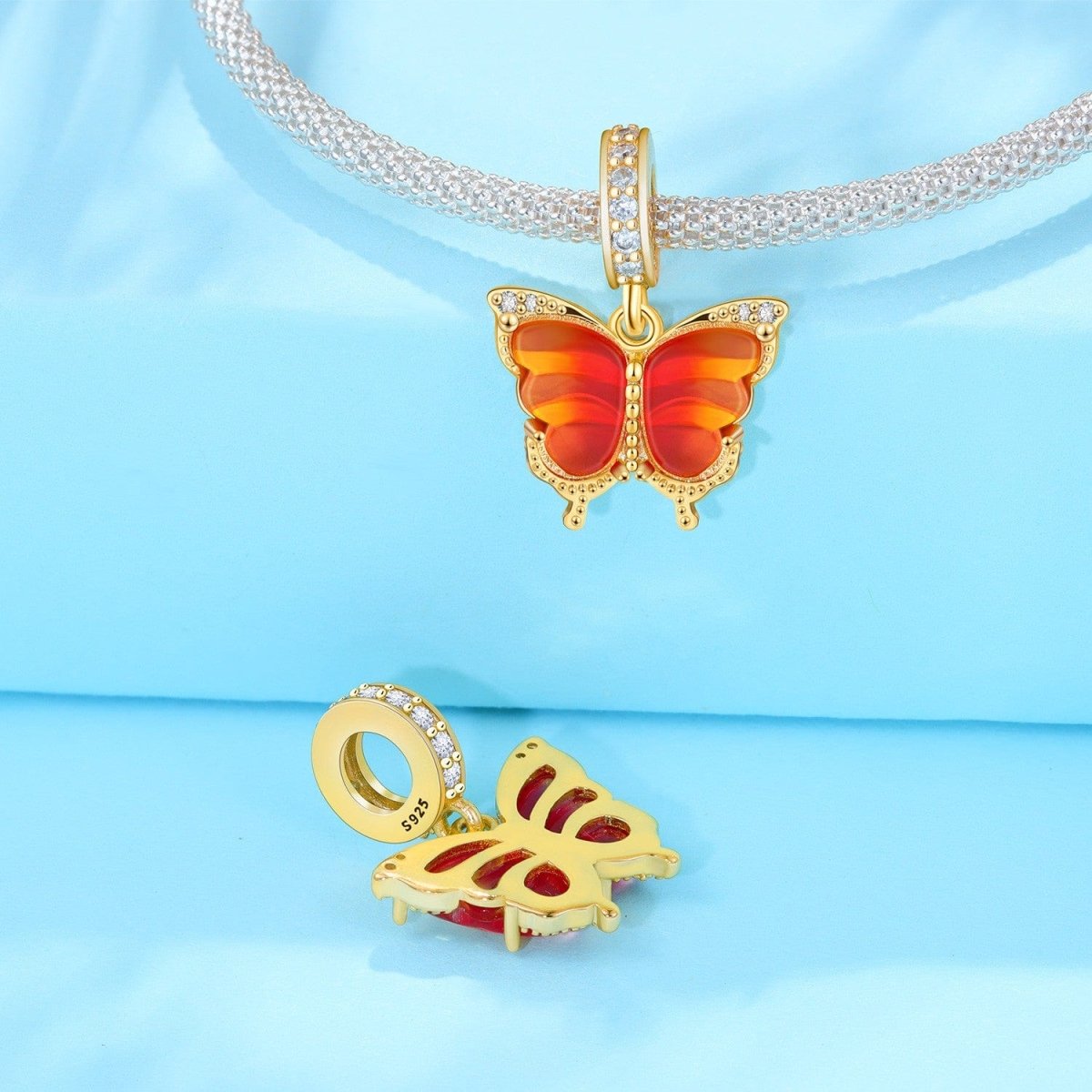 Pink & Yellow Murano Glass Butterfly Dangle Charm