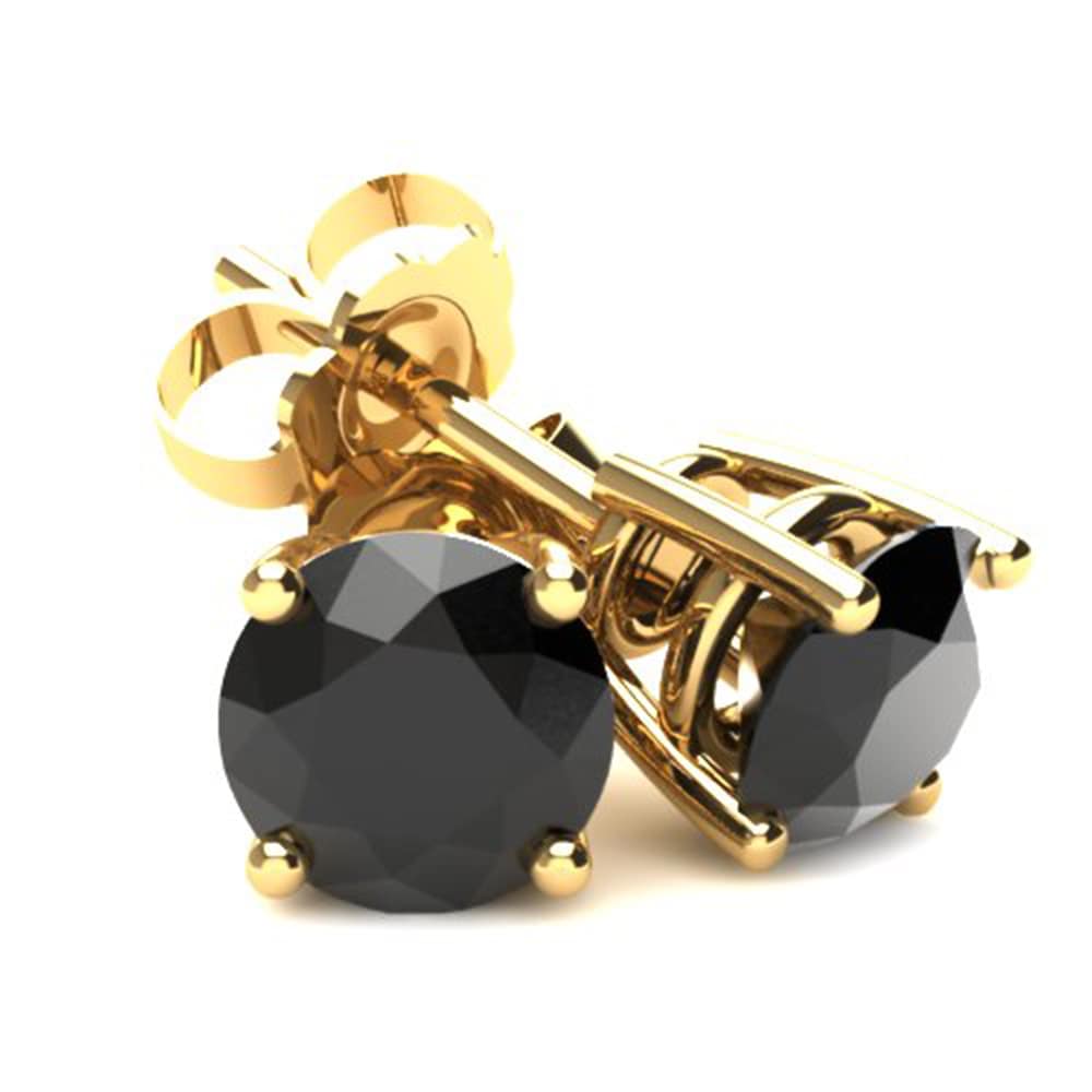 2 1/6ct Black Diamond Studs Womens Earrings 14K Yellow Gold