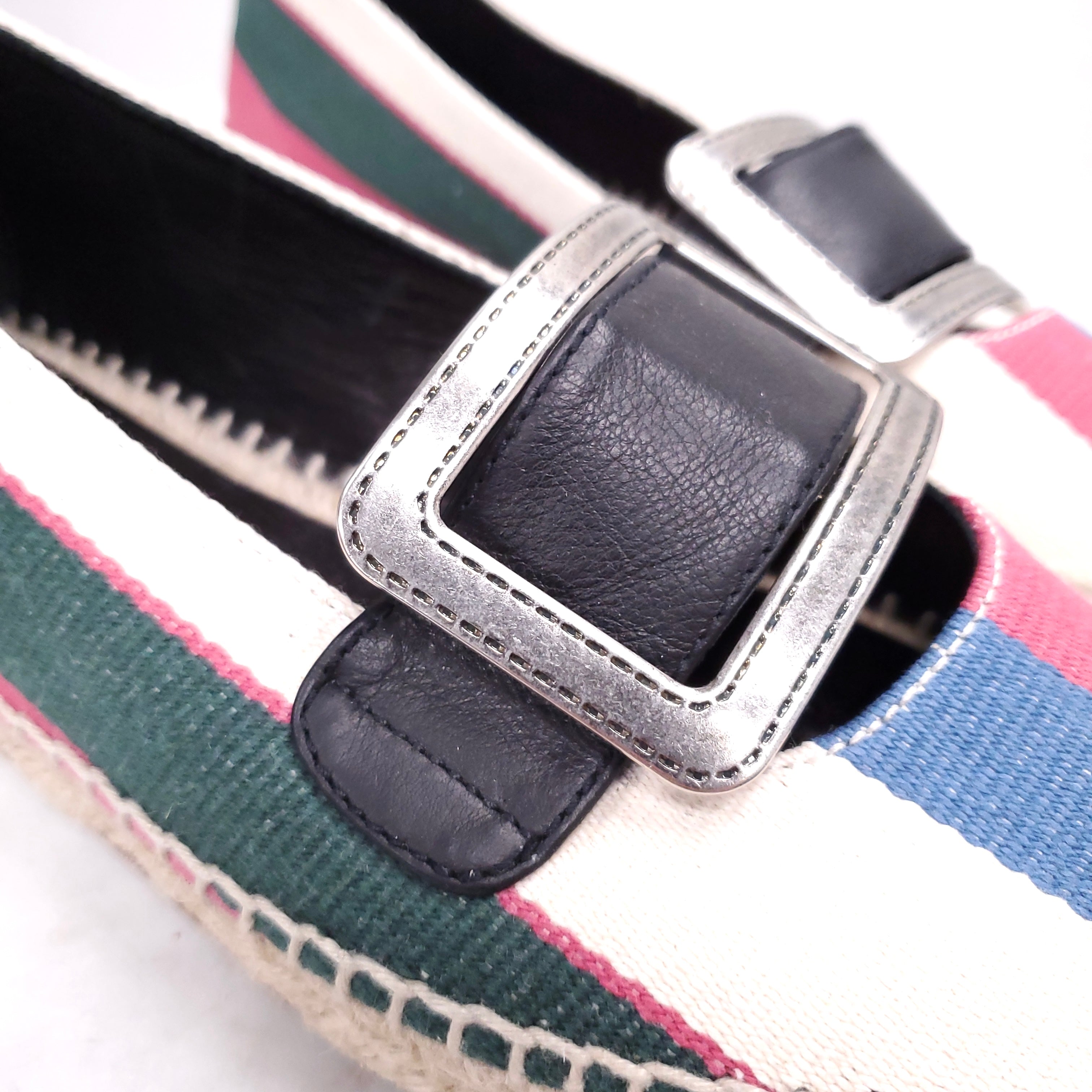 LOEWE STRIPED COLOURFUL ESPADRILLES WITH SILVER BUCKLE - SIZE 37