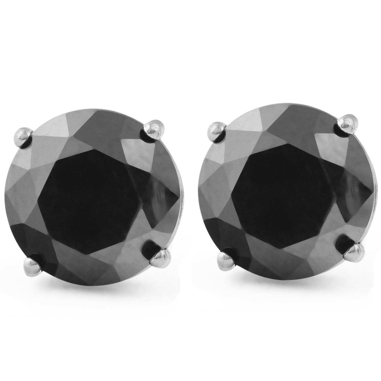 2 1/2ct Black Diamond Screw Back Studs Womens Earrings 14K White Gold