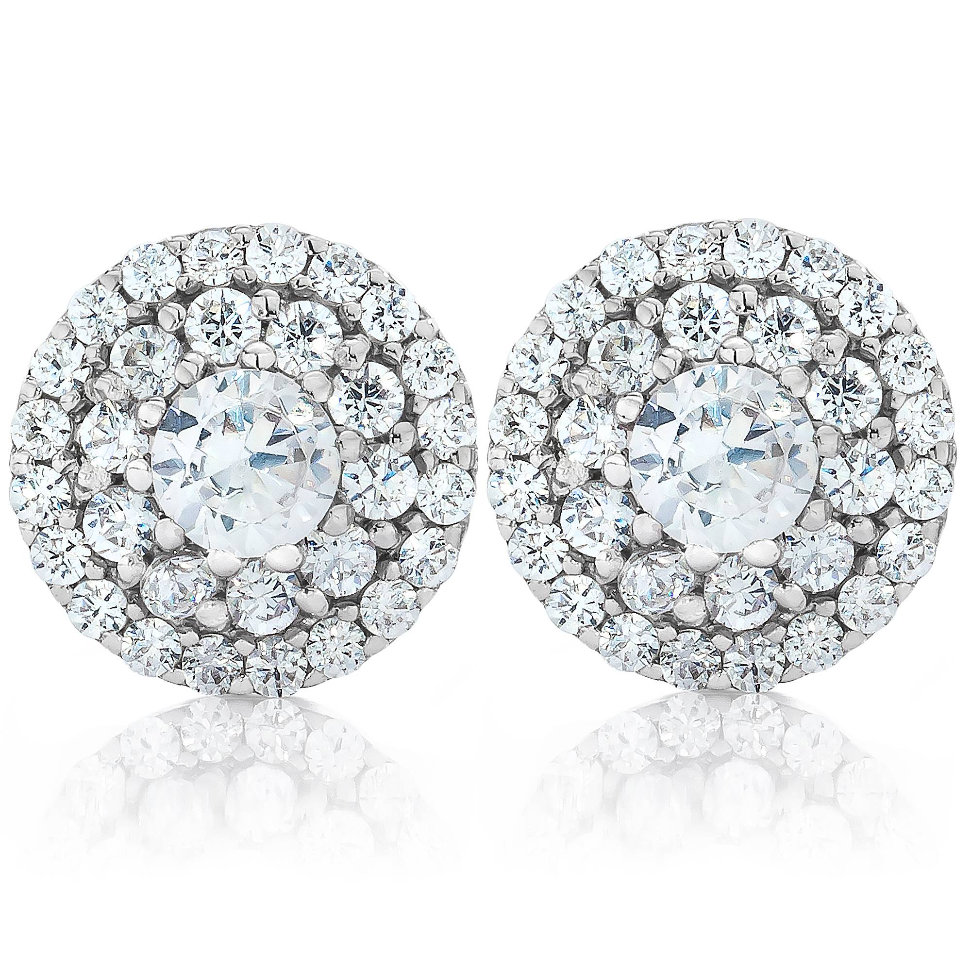Double Halo Diamond Screw Back Studs 1/2 Carat TW 14K White Gold