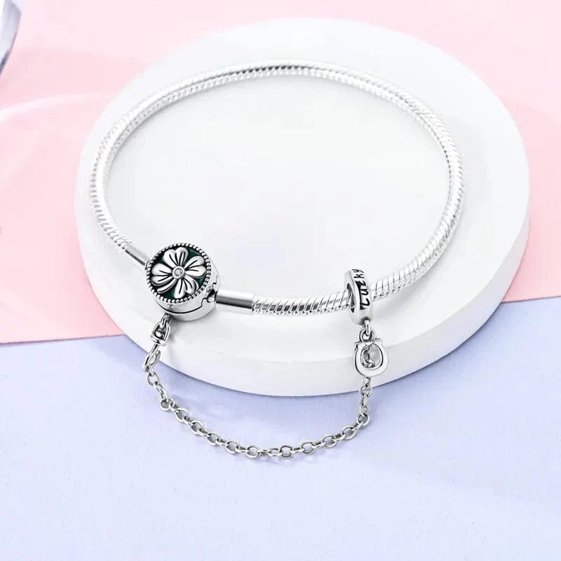 Lucky Flower Snake Chain Bracelet with Safety Chain