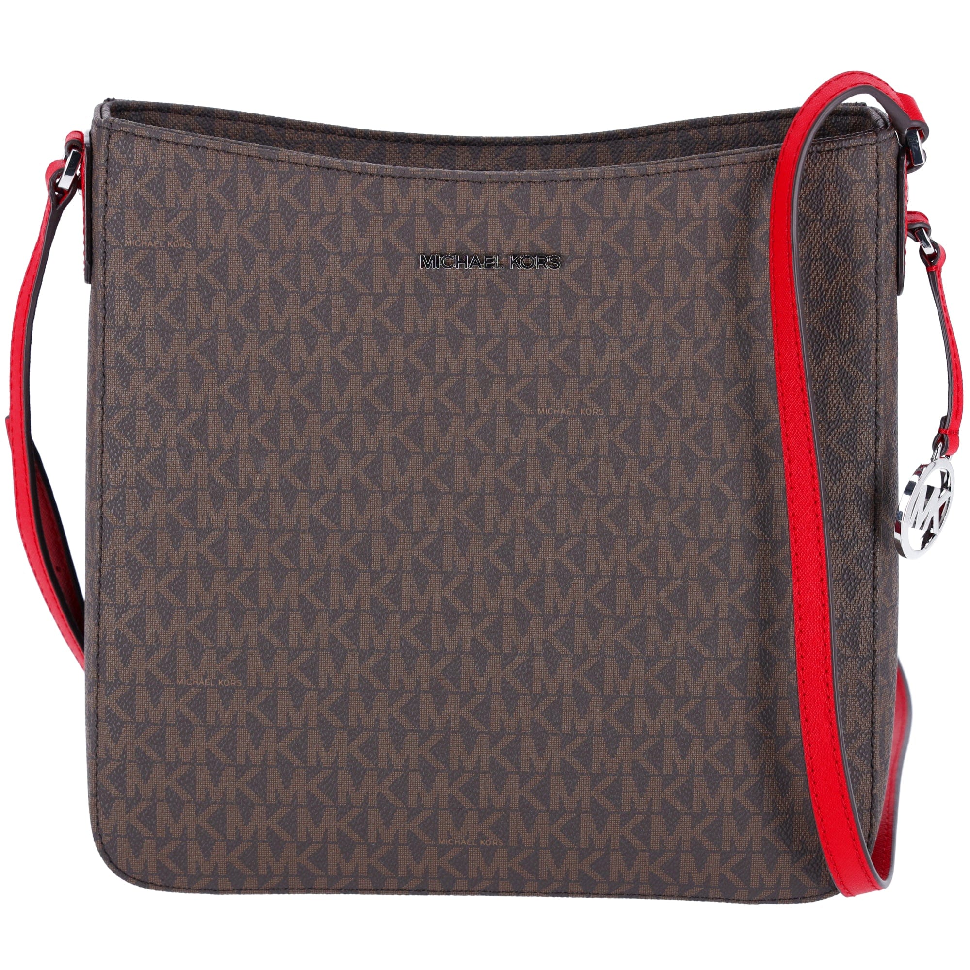 Michael Kors Jet Set Travel Large Messenger Bag Crossbody Brown MK Bright Red