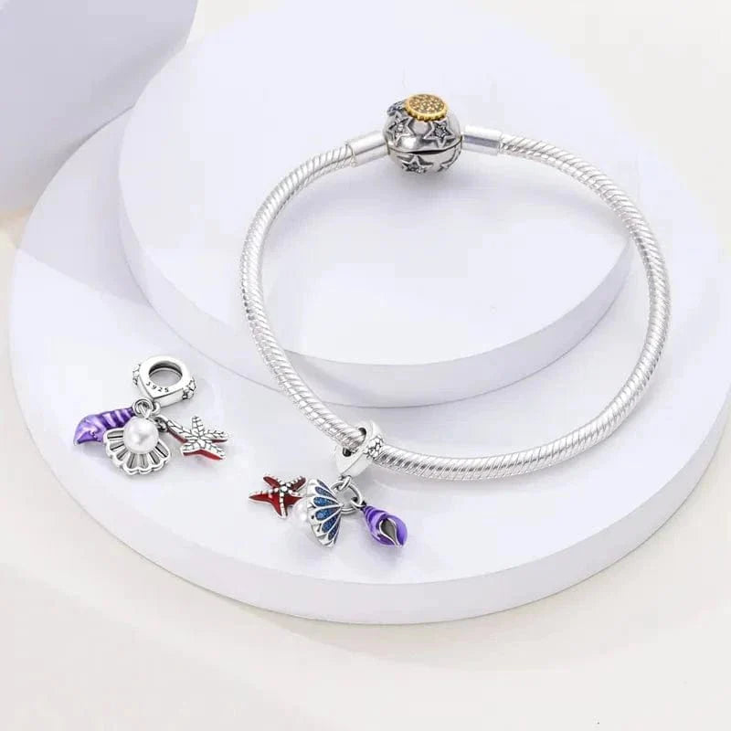Ocean Seashell Starfish Triple Dangle Charm