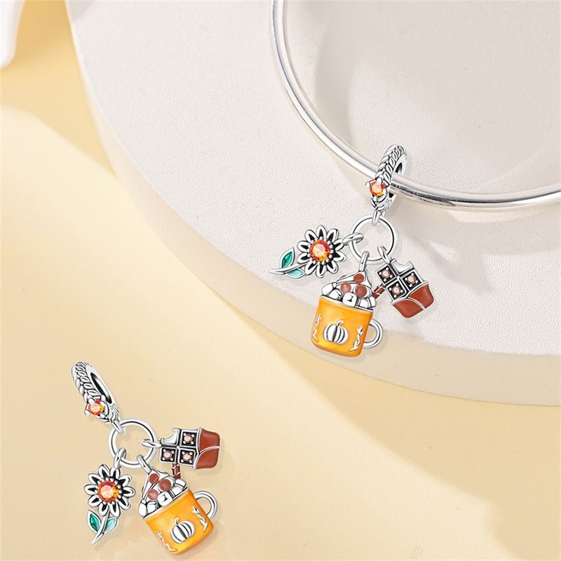 Pumpkin Spice Mug with Chocolate & Sunflower Dangle Charm