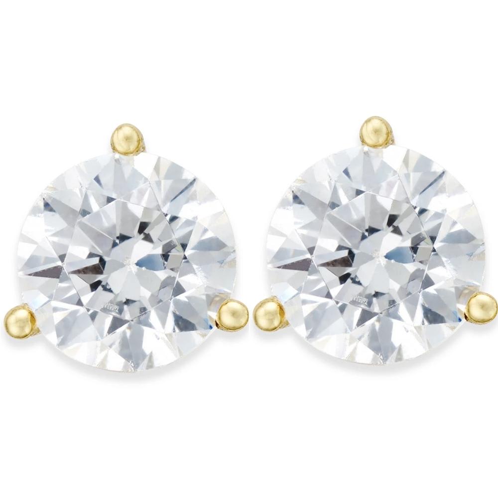 2 Ct TW Moissanite Martini 3-Prong Studs Available in White or Yellow Gold
