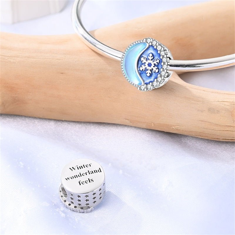 Snowflake & Crescent Moon Winter Charm