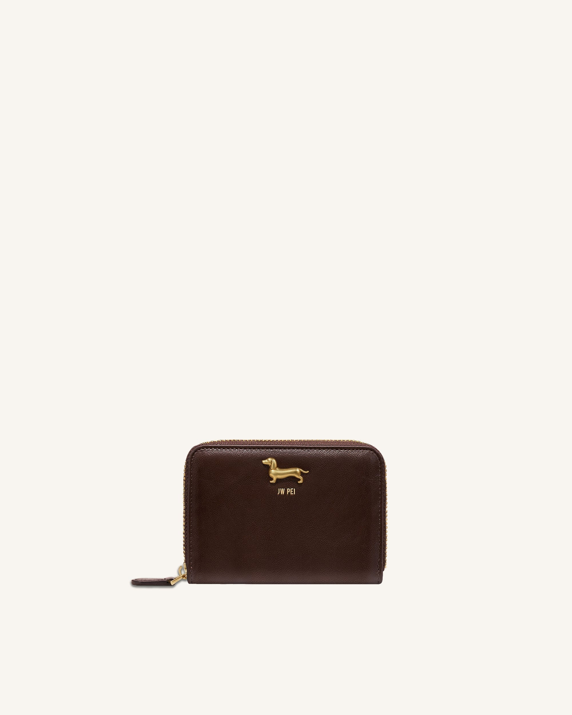 Maeve Dachshund Metal Emblem Zip Wallet - Chocolate