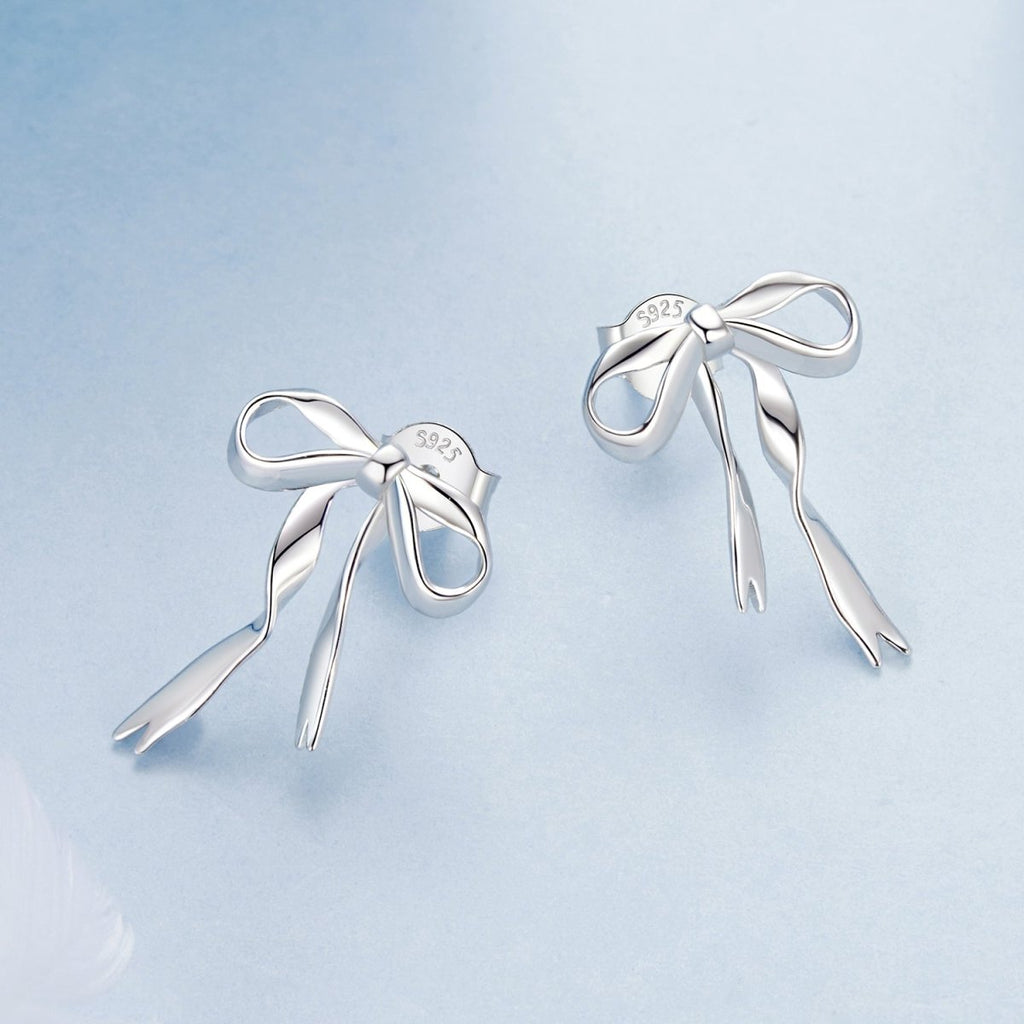 Whispering Ribbon Bow Stud Earrings