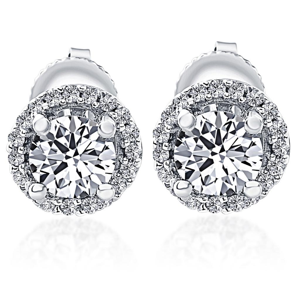 1/2 Ct Halo Diamond Studs With Screw Backs White Gold Lab Grown