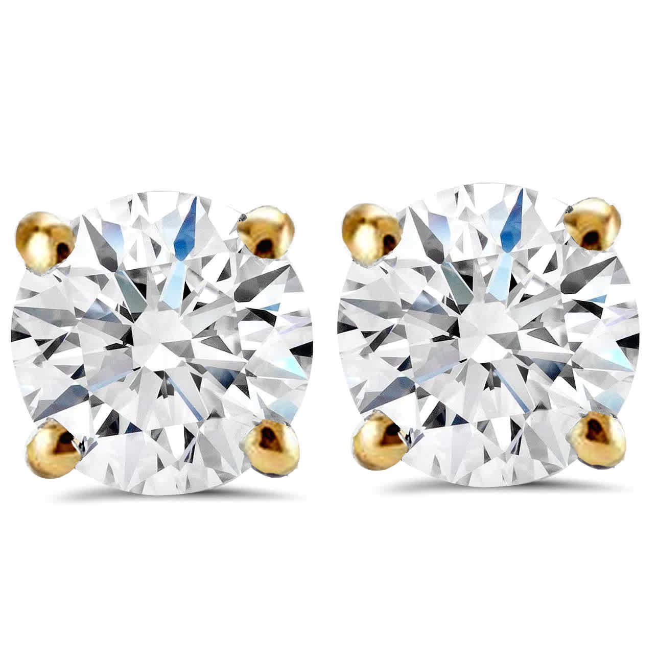 Certified 2Ct TW Diamond Studs Screw Back 14k Yellow Gold Lab Grown Size: Free Style