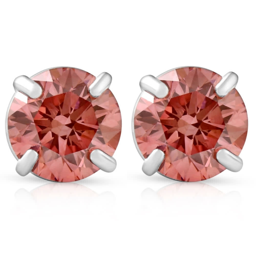 1/2Ct Pink Lab Grown Diamond Screw Back Studs Earrings 14K White Gold