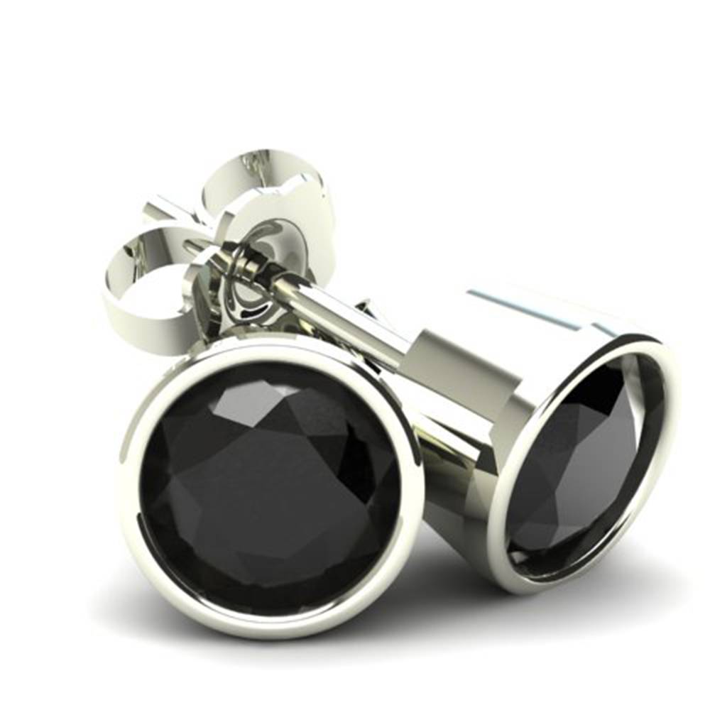 2.00Ct Round Brilliant Cut Heat Treated Black Diamond Stud Earrings in 14K Gold Round Bezel Setting